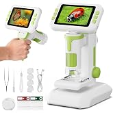 HEWEIMEI 1600X Microscope for Children, 4.0 Inch Screen Digital Microscope with Kit of Slides and 6 LED Lights, Educational S