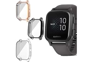 Giaogor Schutzhülle Kompatibel mit Garmin Venu SQ, Flexibles TPU Vollschutz mit Displayschutzfolie Kratzfest Displayschutz Schutz Hülle Für Garmin Venu SQ (schwarz + Transparent + Roségold)