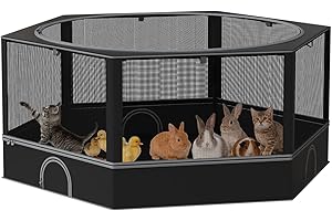 DINMO Kleintiergehege, Freigehege für Kaninchen Meerschweinchen, Haustier-Laufstall mit wasserdichtem Boden für Hamster, Igel, Kätzchen, Hühner, für innen und außen, schwarz, 138 x 118 x 58 cm