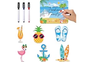 JoyAura Family Cruise Door Decorations - 7 Pcs Funny Ship Door Magnets 3 Pcs Erasable Pens for Summer Beach Cabin Magnet Stickers and Holiday Party with Tropical Hawaii Flamingo Pineapple Designs
