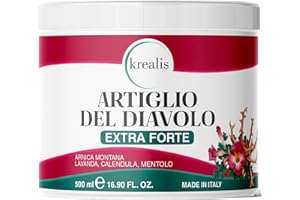 KREALIS Artiglio Del Diavolo Forte, Alta Concentrazione di Arnica e Artiglio del Diavolo, 500ML, Pomata Antinfiammatoria Forte Crema per Dolori Articolari e Muscolari, Cervicale, Contratture, Mal di Schiena