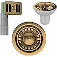 Excel Home Kitchen Sink Waste Kit, 90mm Sink Waste Strainer with Overflow Pipes and Round Drain Cover (Satin Gold)