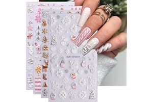 KALEFUL 3D Nagelsticker Weihnachten, 4 Blatt 5D Selbstklebend Nagelaufkleber Stereoskopisch Nail Art Sticker Dekoration Nageldesign Zubehör