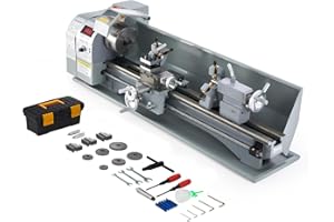 CREWORKS 1100W Mini Tour à Métaux d'Établie 220x750mm 9"x30" Haute Précision avec Mandrin à 3 Mâchoires et Vitesse de Broche Max. 3000rpm Écran LCD pour Filetage Tournage Perçage