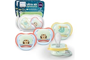 Philips Avent Ultra Air Nighttime Pacifiers - Orthodontic Design, for Babies 0-6 Months, Glow in The Dark, Soft Silicone Symmetrical, BPA-Free, 2 Sterilizing Cases, 4 Pack, SCF376/35