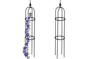Relaxdays Rankhilfe Obelisk, 2er Set, 85 cm hoch, Ranksäule für Kletterpflanzen, Metall, freistehend, Rosenturm, schwarz
