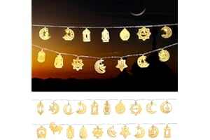 GWHOLE 2Pcs Decoration Ramadan 2025 2M 10LED Guirlande Eid Mubarak Decorations Guirlande Lumineuse Ramadan Forme Étoile Lune