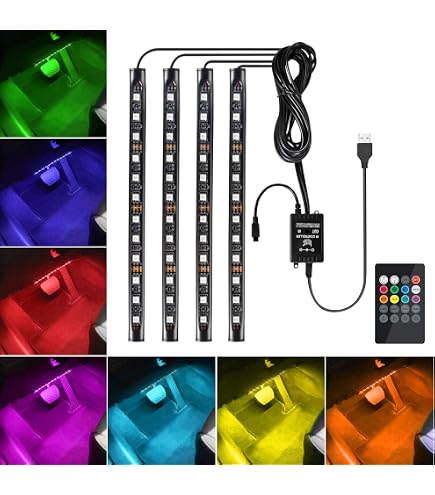 Yctze Strisce LED Per Interni Auto RGB 12V - Kit Illuminazione Multicolore Con Telecomando, Controllo Vocale E Sensore Musicale - 5 Pannelli
