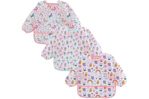 ElecMotive 3PCS Bébé Bavoir à Manches Longue Imperméable Blouse Tablier Petits Enfants, Multicolore,0-2 Ans