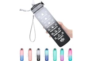 MEITAGIE 1 litre Motivational Fitness Sport Water Bottle with Straw & Time Maker, Leak-proof, BPA-free, Tritan, Toxin Free Plastic Drink Bottle Design for Girls, Boy, Cycling, School & Office