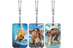 OBLRXM 3PCS Moana Funda de Tarjeta de Identificación,Moana Porta Tarjetas Identificativas, Lanyard con Tarjetero,Cuello Cuerda con Porta Credencial para Llaves,Tarjetas de Identificación,Oficina