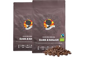 ‎AFRO COFFEE AFRO COFFEE Dark & Elegant 1kg I 2x 500g Premium Bio Kaffeebohnen Fairtrade I 100% Arabica Bohnen I Bohnenkaffee aus Äthiopien mit Noten von Bitterschokolade I handgepflückt, dunkel geröstet, säurearm