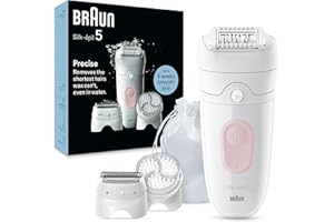 Braun Silk-épil 5, zestaw All-in-One: depilator, golarka, trymer/depilator dla kobiet, nasadka peelingowa, Made in Germany, 5-060, biały/różowy flaming