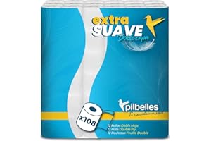 PILBELLES Papel Higiénico Doble Capa Extra Suave | 108 Rollos | Papel Higiénico de 2 Capas Resistentes | Apto para Pieles Sensibles | Sin Perfume | Certificado ECOLABEL