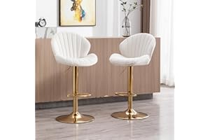 ‎CHAIRUS chairus Set of 2 Rotating Velvet Bar Stools, High Stools, Height Adjustable, Armless, Kitchen Chairs with Footrest (Beige (Velvet)-2)