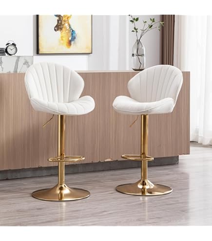 Sgabello Da Bar Braga - Rivestito In Tessuto, Struttura Dorata, Girevole E Regolabile - Foto 4