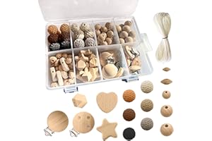 ARTLATU 135 Stk Makramee Holzperlen Set,102stk Holzperlen,24 stk 20mm Häkeln Holzperlen, 10stk holzclip,20m Bastelseilen, für DIY Schmuck Herstellung Heimwerker Handwerk Makramee