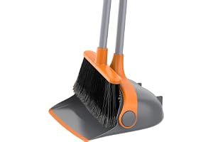 MR.SIGA Sopborste & Skyffel, Justerbart Skaft, Grå & Orange | MR.SIGA Upprättstående Sopborste Och Skyffelset För Hem, Kontor