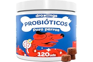 Droolings Probioticos Perros 120 Uds - (2 Billones CFU + 8 Cepas) - 100% Natural con Prebioticos Post y Enzimas para Diarrea y Flora Intestinal