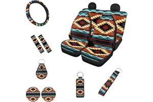 Belidome Aztec Southwest Sitzbezug, komplettes Set mit 12 Stück, Autositzbezüge, Lenkrad-Sicherheitsgurtbezüge