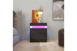 HaodaCulture Mesita de noche con 2 cajones y 16 colores luces LED, mueble de almacenamiento, mesa de noche, mesita de noche, brillante, cómoda de noche para dormitorio (estilo 4)