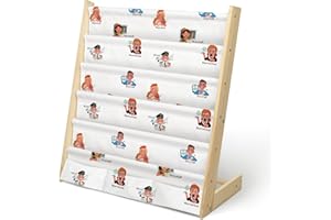 wooshwa Estanteria Libros Infantil, Librería Montessori Infantil con 5 Capas, 3 Bolsillos con Mangas Profundas, Madera, 63 * 30 * 73cm (Profesionales)