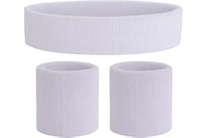 ONUPGO Ensemble de Bandeau (3 pièces) Sports Bandeau Poignet rayé Sweatband Tissu éponge Poignet Athletic Exercice Basketball Poignet Bandeau et Bandeaux humidité Mèche Sweat Head Band Absorbant