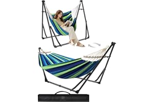ANYOO Hamac et Chaise hamac avec Support Pliable, Ensemble de Support de hamac Portable à Double Usage pour hamacs d'intérieur et d'extérieur