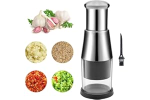 CHARFIA Presse Ail, Coupe Ail Ecrase Ail Presse Ail Inox, Garlic Press avec Brosse de nettoyage, Hachoir Manuel Presse à ail Broyeur à ail Haché pour hacher l'ail, trancher Les poivrons et Les oignons