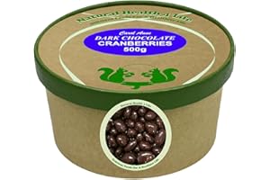 Natural Health 4 Life Carol Anne Confectionery Dark Chocolate Cranberries 500g, Chocolate Covered Cranberries in Recyclable Tub, ‎2.6g Protein/100g, Vegetarian, Gluten Free snack for Refilling (1 Tub)
