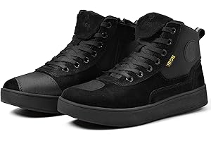 RIDEIRON Chaussure Moto Homme Femme Conforme CE Bottes Moto, Semelles épaisses Renforcées Antidérapantes,Imperméables Respirantes avec Soutien de la ChevilleFermetures à Glissière Latérales Noir 44