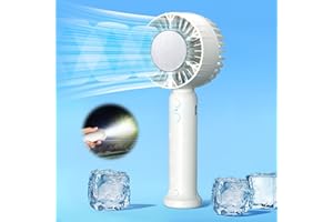 WHOLEV Ventilador de mano de refrigeración, el verdadero mini ventilador portátil, modo de refrigeración de hielo con 3 velocidades, recargable por USB, antideslizante y linterna