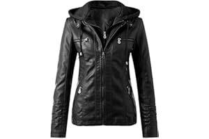 GENERIC Veste en Cuir Femme Veste Biker Blouson Style Motard pour Femme en Imitation Cuir À Manches Longues Zip Jacket Femme Slim Fit Faux Leather Mi Saison Manteau de Moto Col Montant