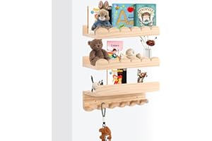 Rainmae Nursery Book Shelves,3 Tier 40cm Floating Shelves Solid Wood Wall Mounted Hanging Organizer Kids Wall Scalloped Shelves Book Shelves for Bedroom Living Room Toddler Room