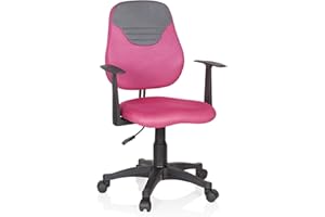 hjh OFFICE 670937 Silla para niños KIDDY Style Tela Rosa/Gris, con reposabrazos Silla giratoria Infantil Silla de Escritorio