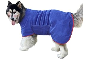 PERIFLOWIN Dog Drying Coat Bathrobe Towel, Microfibre Material Fast Drying Super Absorbent Dog Bath Robe, Pet Quick Drying Moisture Absorbing Dog Drying Robe Dog Dressing Gown with Adjustable Collar Belly Strap