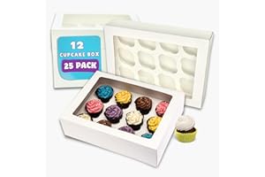 PACK N TRADE SPECIALISTS IN BAKERY & FOOD PACKAGING PACK N TRADE 25 Pcs cupcake boxes 12 hole - Removable Inserts Deep cake boxes for cupcakes – White cup cake boxes (33 x 24.2 x 7.5 cm) with Clear Window - Ideal for Muffins, Cupcakes