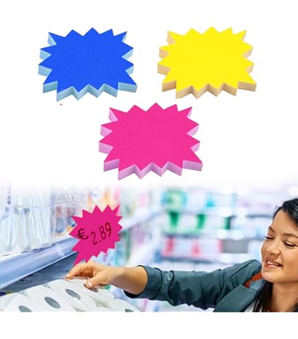 100 Etichette Prezzo A Forma Di Stella 8x11cm - Cartellini Vendita Per Negozi E Offerte