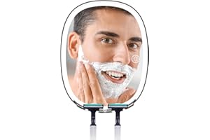 ‎FASCINATE FASCINATE Shaving Mirror Anti-Fog Shower Mirror, 3 Adjustable Light Colours, Makeup Mirror with Razor Blade Holder, Fogless Shower Mirror