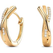 Miore Orecchini Cerchio Donna In Argento 925 Placcato Oro 18K Con Zirconi - Anallergici, Astuccio Incluso