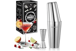 GWHOLE Shaker do koktajli, 750 ml, stal nierdzewna 304, zestaw do koktajli, shaker bostoński, zestaw barmański, akcesoria barmańskie z miarką 550 ml, do domu, na imprezę, prezent