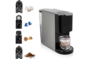 Princess 01.249450.01.001 Caffettiera Multifunzione, Compatibile con capsule Nespresso,Dolce Gusto,cialde ESE e caffè macinato, 19 bar, Nero e argento, 800 ml