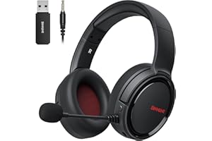 BINNUNE Gaming Headset Wireless mit Mikrofon für PC PS4 PS5 Playstation, Bluetooth Gaming Kopfhörer Kabellos, 48 Stunden Akkulaufzeit, 2.4GHz, 3,5mm Eingang - Schwarz