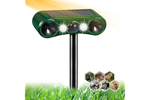 HEEGFF Répulsif Chat Ultrason, Repulsif Chat Solaire 2 Modes, Répulsif Chat Exterieur Étanche avec Lumière LED et Détecteur de Mouvement, Répulsif Animaux pour Anti Chats Chiens Souris Ratons Oiseaux