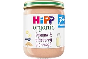 HiPP Organic Banana & Blueberry Porridge Baby Food Jar 7+ Months 160g (Pack of 6)