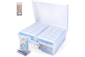 USHOP Boîte de Rangement pour photos 16 Supports de Photos Intérieurs,Organisateur de Photos en Plastique avec D'étiquettes Autocollantes,Mallette de Rangement Portable pour Photos,Graines,Bureau