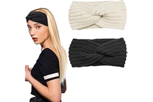 XOKL 2 Pcs Winter Knitted Headband Ear Warmer Headband Thermal Headband Head Warmers Winter Fashion Headbands for Women Girl Sports Skiing Running
