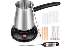 AOTTOM Electric Wax Melting Pot - Candle Wax Melter 600ml for Candle Making Non-Stick Kit with Spout Includes Thermometer, Wicks, Wick Stickers, Centering Device, Stirring Spoon- UK Plug, for Soap Making