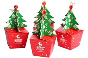 FINGOOO 10 Pieces Christmas Cupcake Boxes Gift Boxes Gift Bag Xmas Tree Party Favour Decoration for Kids Party Supplies