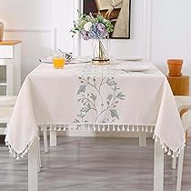 JIALE Tovaglia Rettangolare Quadretti Blu E Bianchi Con Nappe, Cotone E Lino, 229x139 Cm, Per Picnic E Pranzi Primaverili - 2